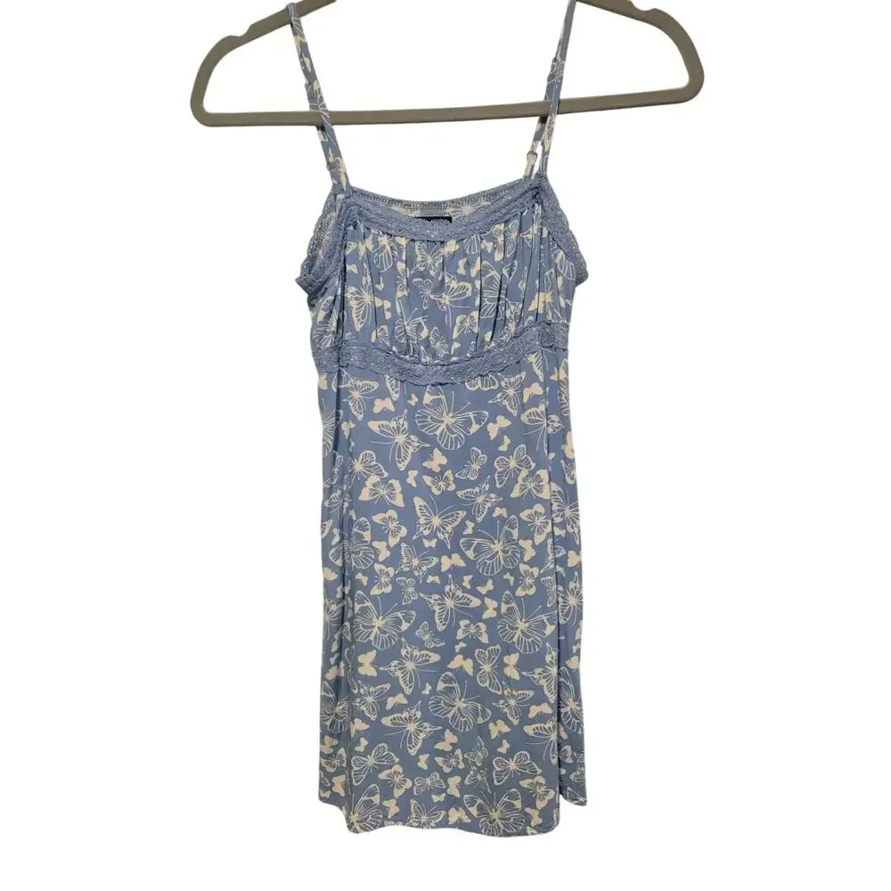 Art Class Girls Large 10/12 Lace Trim‎ Blue White Butterfly Dress M Summer Beach
